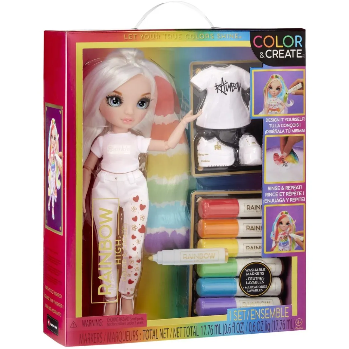 BABY born - Muñeca Fashion DIY ojos azules, top y zapatos extra, rotuladores lavables arcoiris
