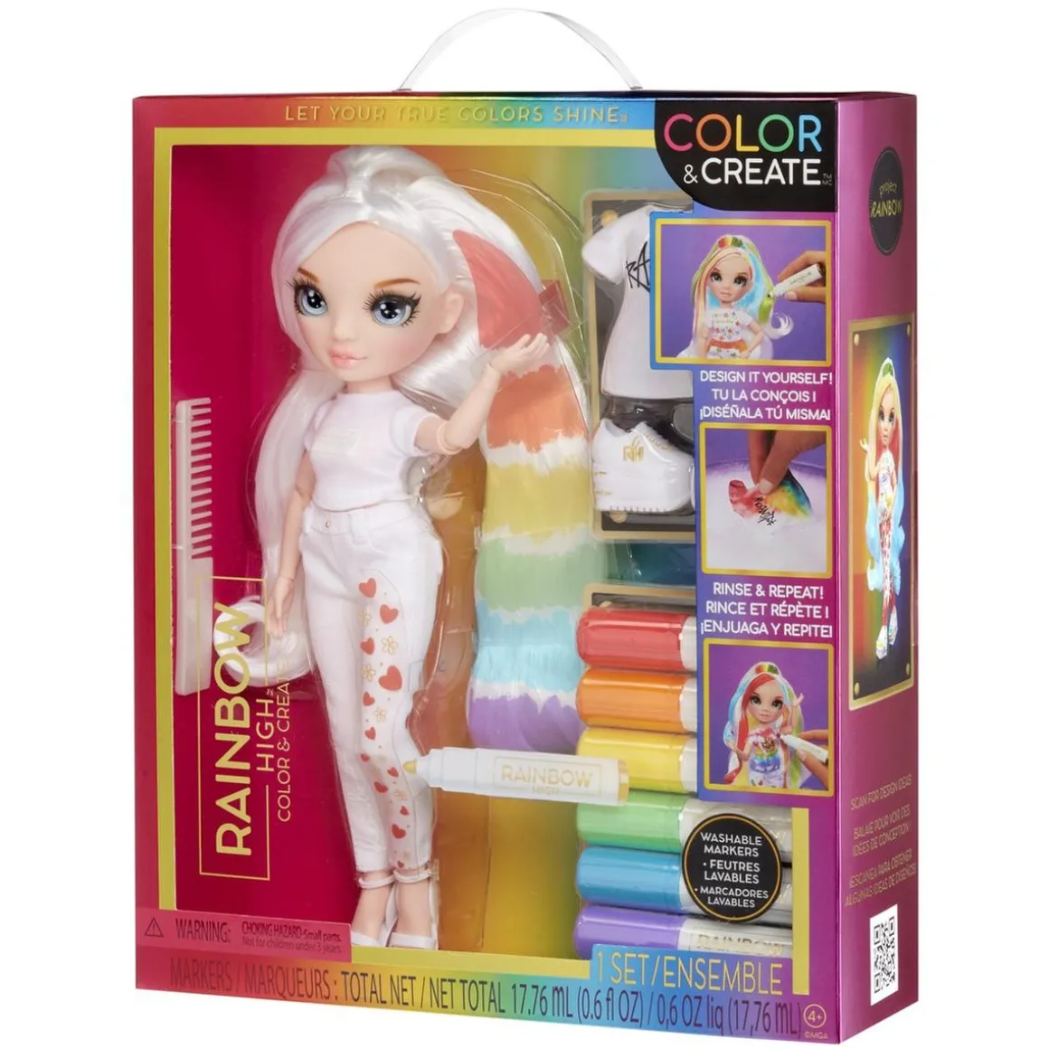 BABY born - Muñeca Fashion DIY ojos azules, top y zapatos extra, rotuladores lavables arcoiris