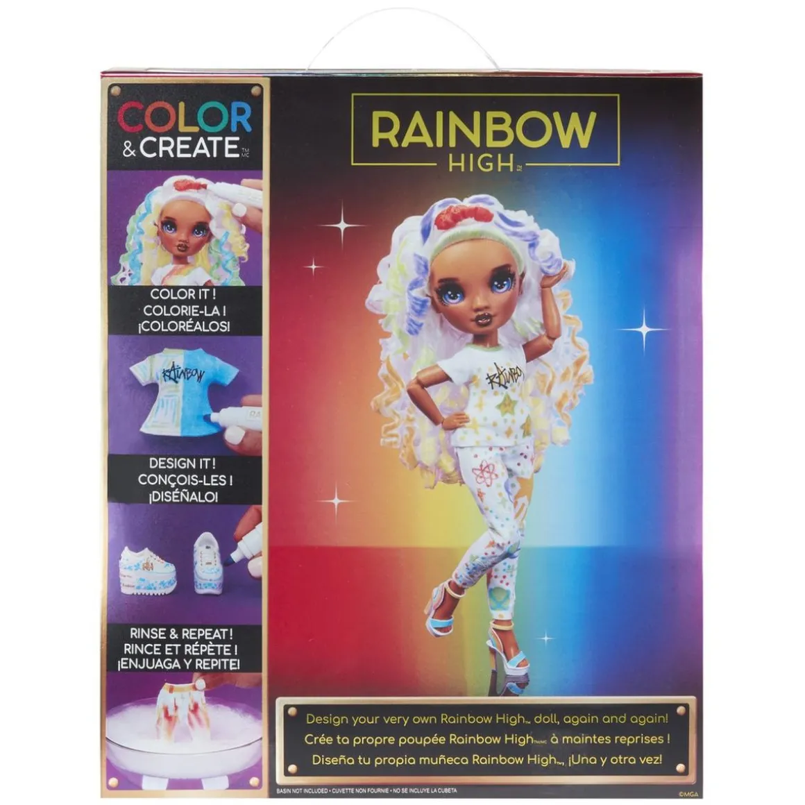 BABY born - Muñeca Fashion DIY colorear y crear - ojos morados, pelo rizado, top y zapatos extra, rotuladores arcoiris