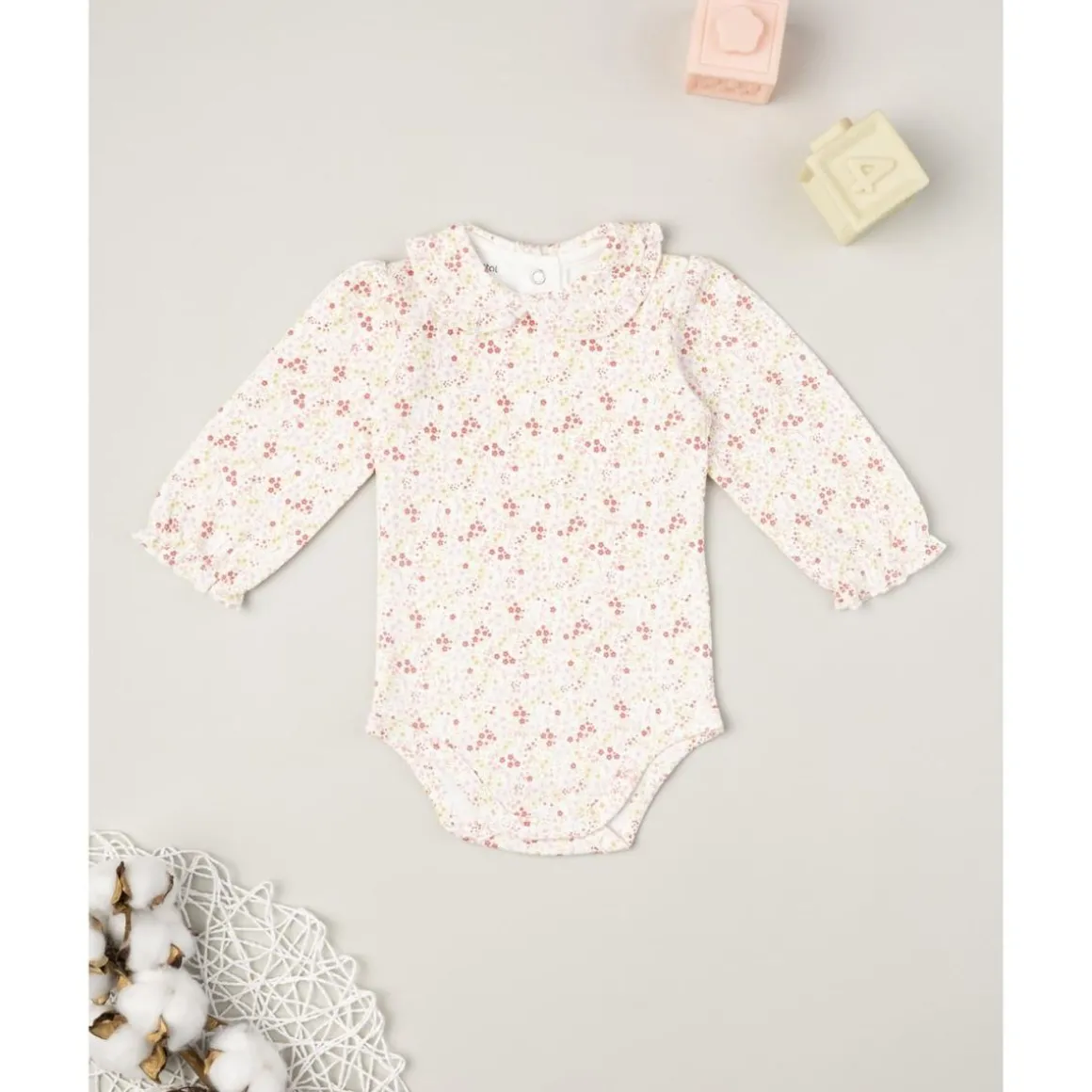 Body de manga larga para niña con estampado de flores