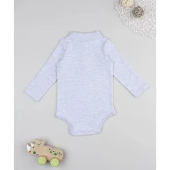 Body de manga larga para niña gris jaspe con cuello alto