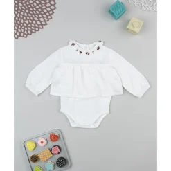 Body de niña blanco con cuello bordado