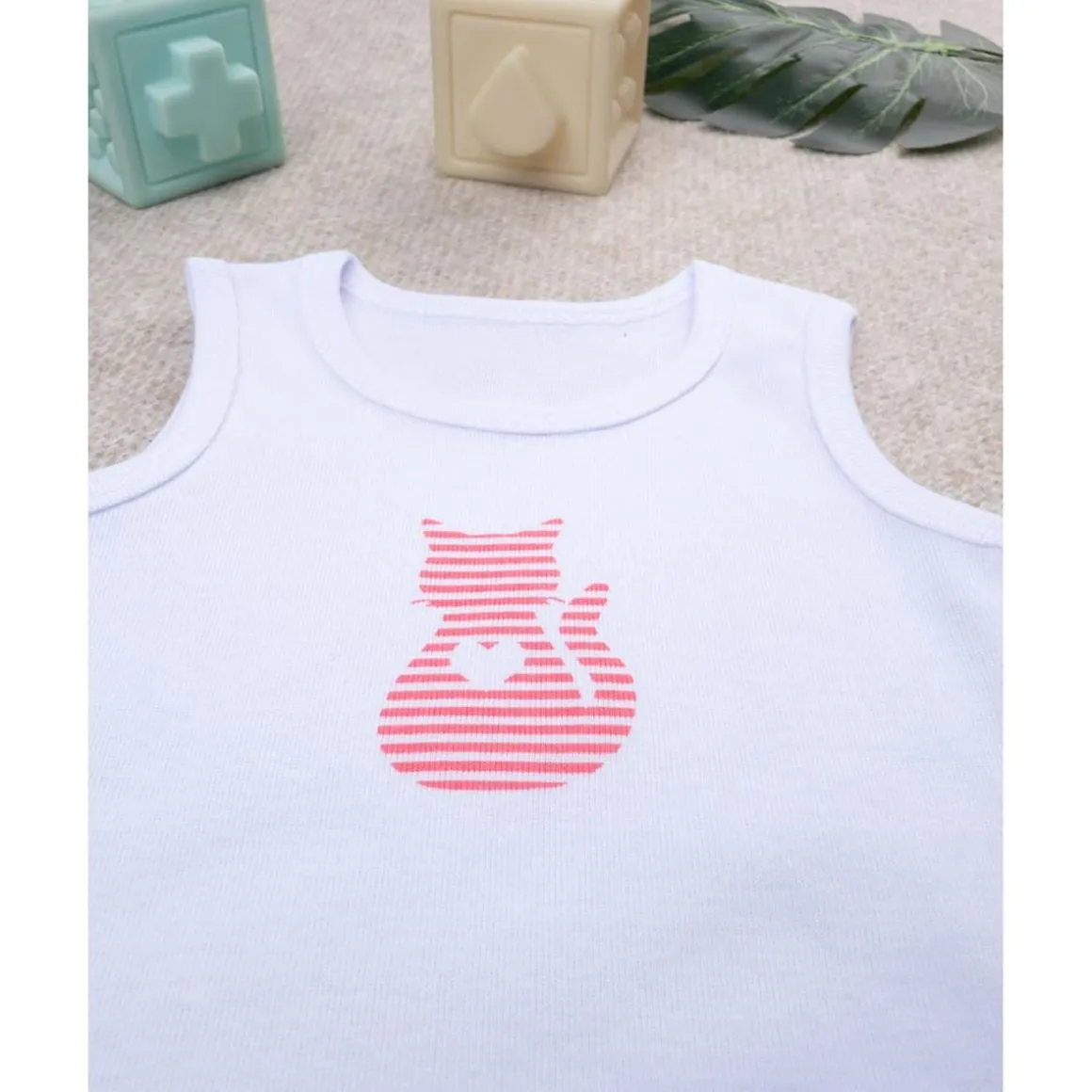 Body Infantil de Algodón Blanco con Estampado de Gatito