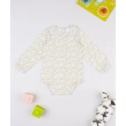 Body manga larga de niña con estampado floral