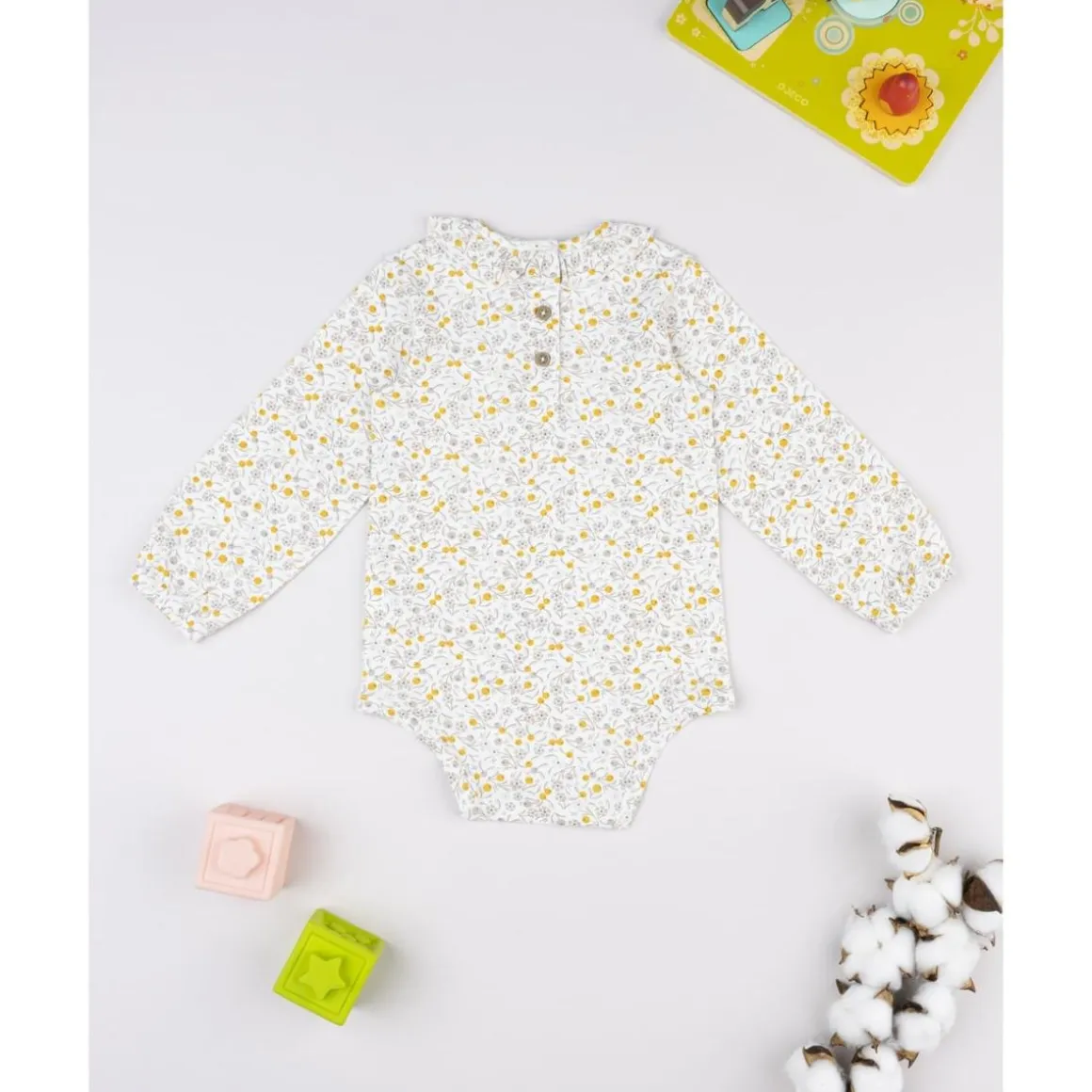 Body manga larga de niña con estampado floral