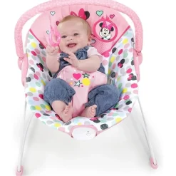 Bright Starts - Minnie Mouse - Hamaca mecedora con vibraciones y juegos lúdicos ㅤ