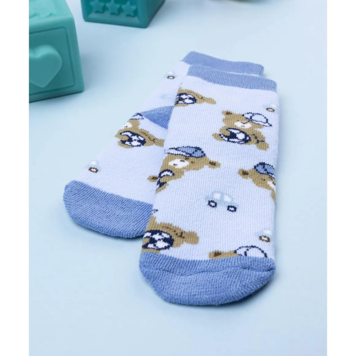 Calcetines antideslizantes azules con ositos para niño