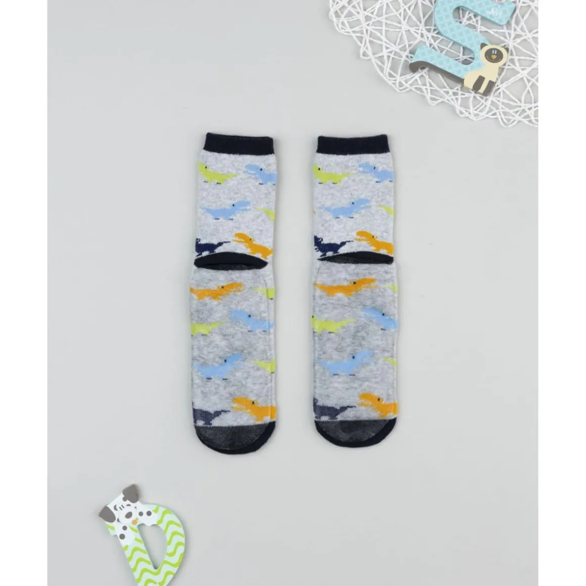 Calcetines antideslizantes niño gris/azul Dinosaurios