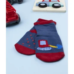 Calcetines antideslizantes niño azul con vehículos