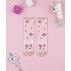 Calcetines antideslizantes para niña rosa con conejito