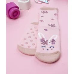 Calcetines antideslizantes para niña rosa con conejito