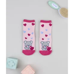 Calcetines antideslizantes de niña rosa con ositos
