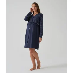 Camisa de noche premamá azul marino con lunares
