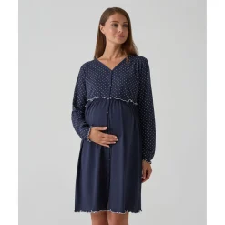 Camisa de noche premamá azul marino con lunares
