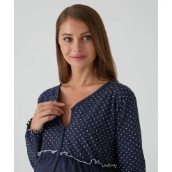 Camisa de noche premamá azul marino con lunares