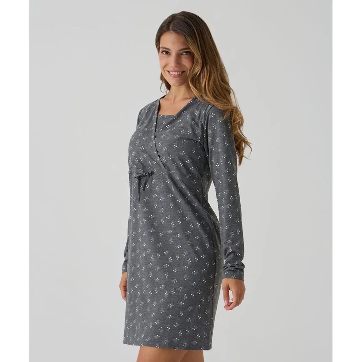 Camisa de noche premamá gris oscuro flores all-over