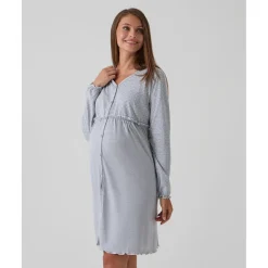 Camisa de noche premamá gris con lunares y volantes