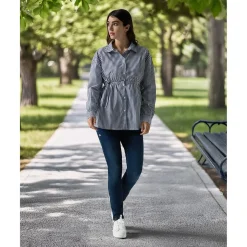 Camisa premamá de popelina a rayas azules y blancas