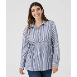 Camisa premamá de popelina a rayas azules y blancas