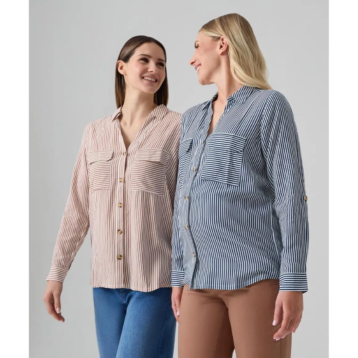 Camisa premamá rayas blancas y azules con bolsillos