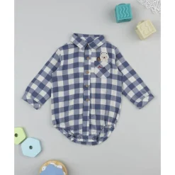 Camisa-body de franela para niño a cuadros blanco y azul