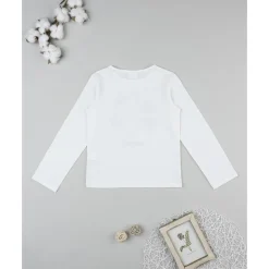 Camiseta blanca niña con bordados florales