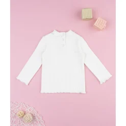Camiseta cuello alto canalé blanca niña