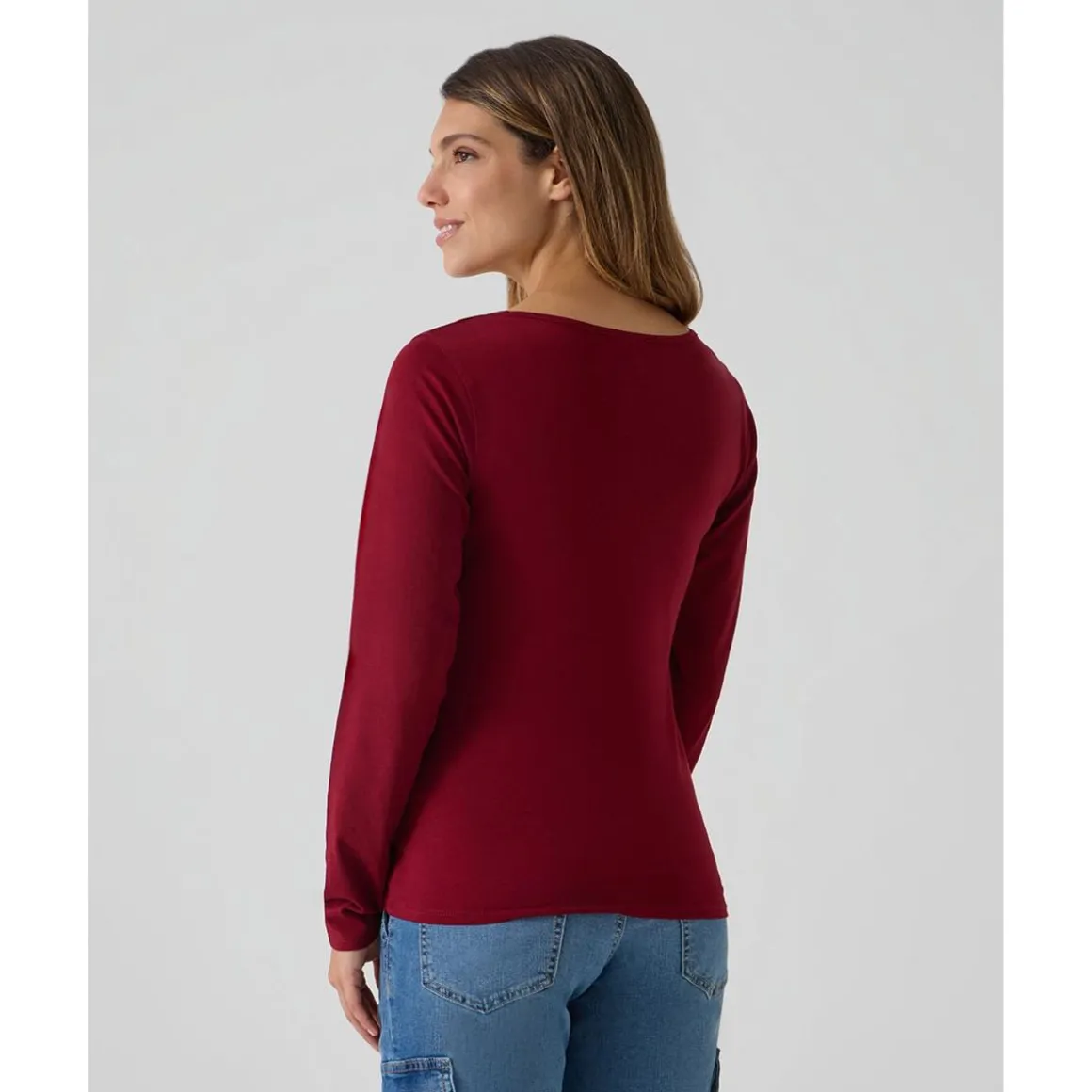 Camiseta de lactancia roja de manga larga en punto elástico