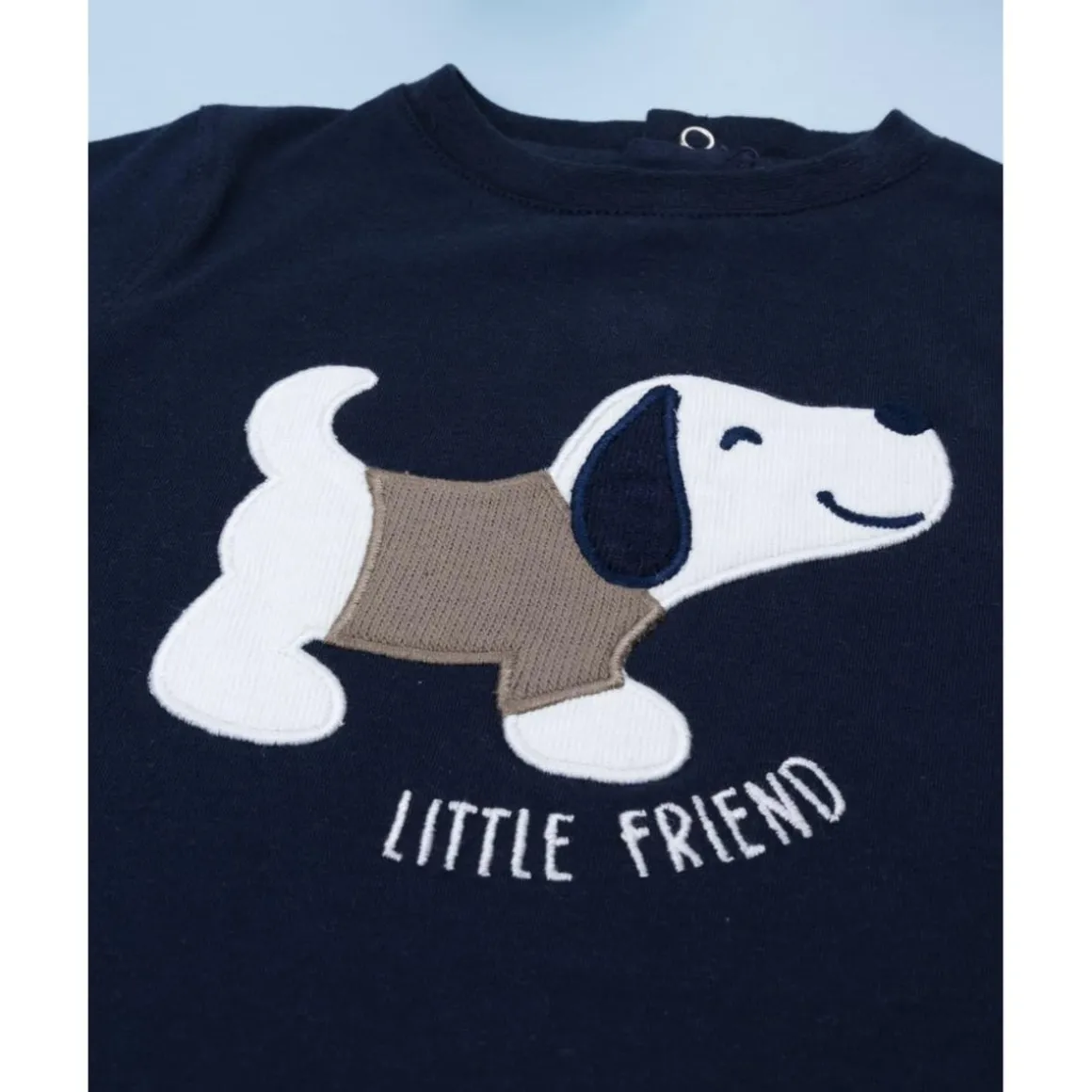Camiseta de manga larga azul con estampado de perrito