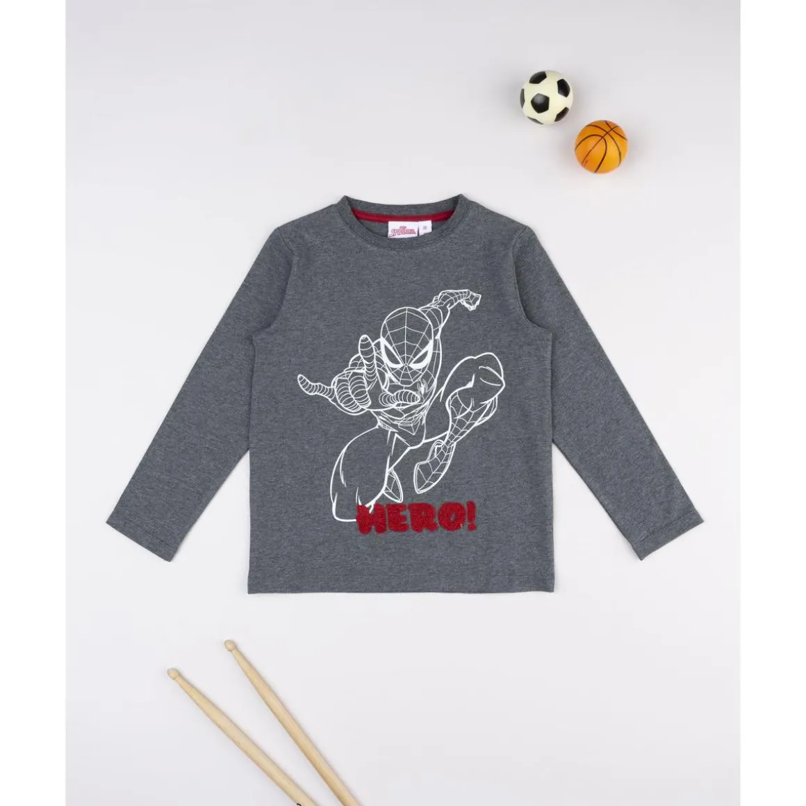 Camiseta de manga larga para niño gris con Spiderman
