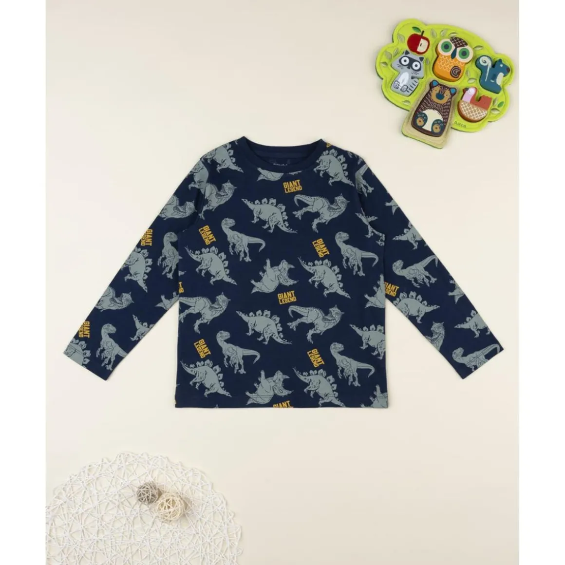 Camiseta niño azul con estampado “Dino Allover”