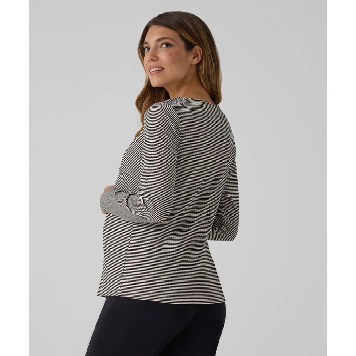Camiseta premamá de lactancia negro y beige a rayas