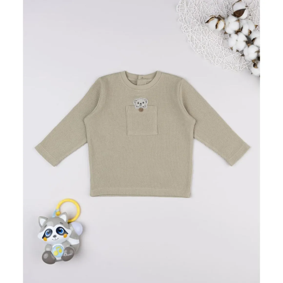 Camiseta waffle marrón de manga larga para niño
