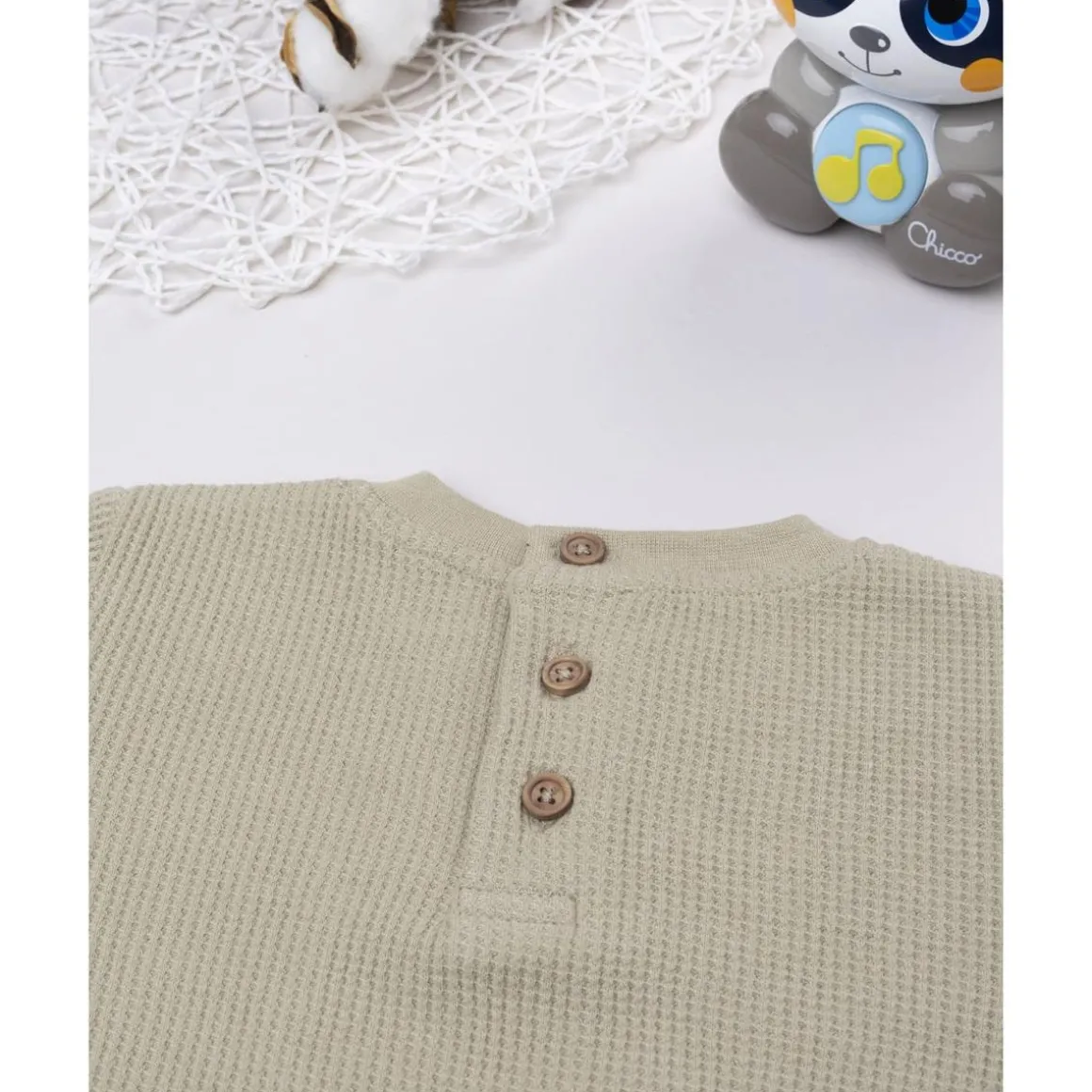 Camiseta waffle marrón de manga larga para niño