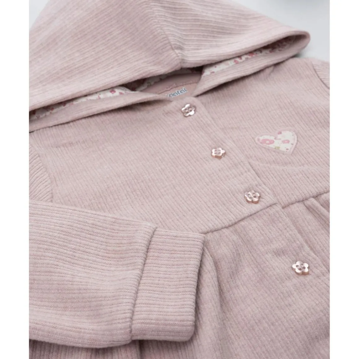 Cardigan con capucha niña rosa canalé