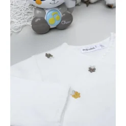 Cardigan tricot blanco para bebé niña con bordados florales