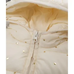 Chaqueta niña color crema con capucha y topos foil