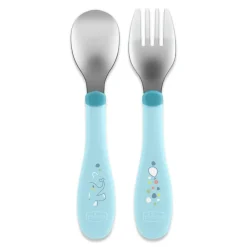 Chicco - Set de Cubiertos Acero Inoxidable 18M - Azul