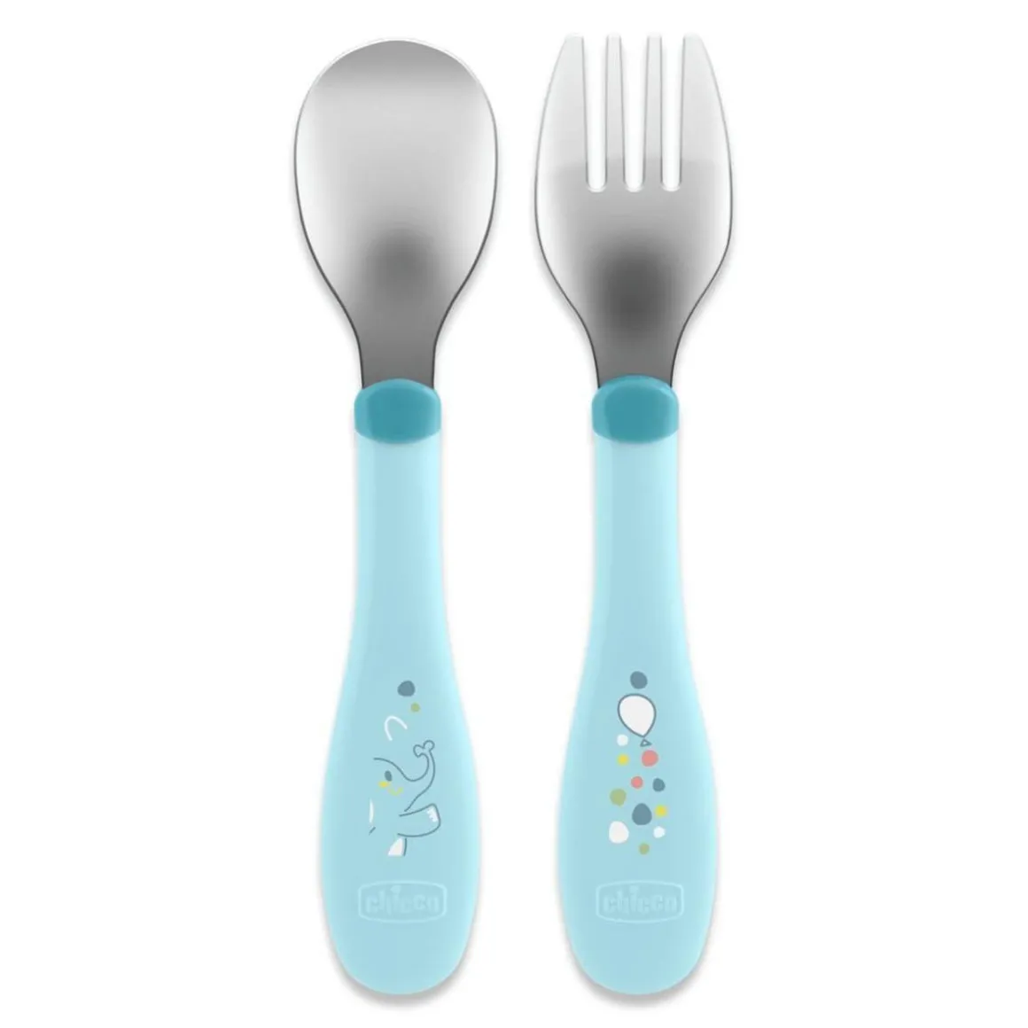 Chicco - Set de Cubiertos Acero Inoxidable 18M - Azul