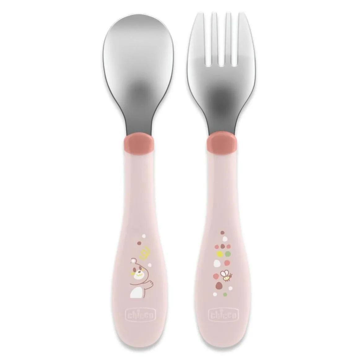 Chicco - Set de Cubiertos Acero Inoxidable 18M - Rosa