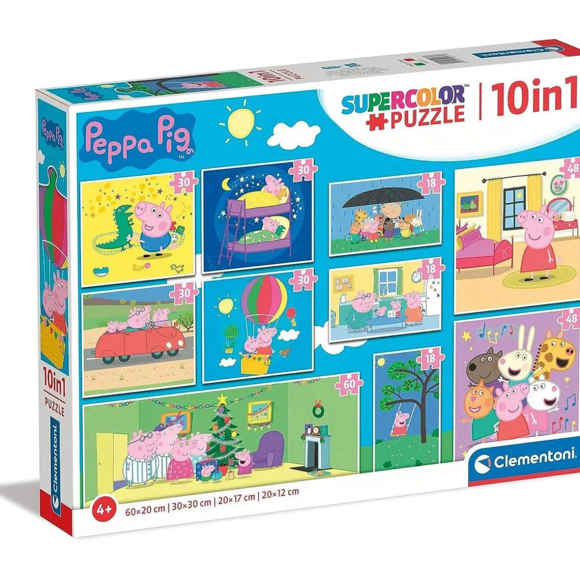 Clementoni - Peppa Pig - Puzzle Infantil Multicolor 10 en 1, de distinto tamaño para montar progresivamente ㅤ