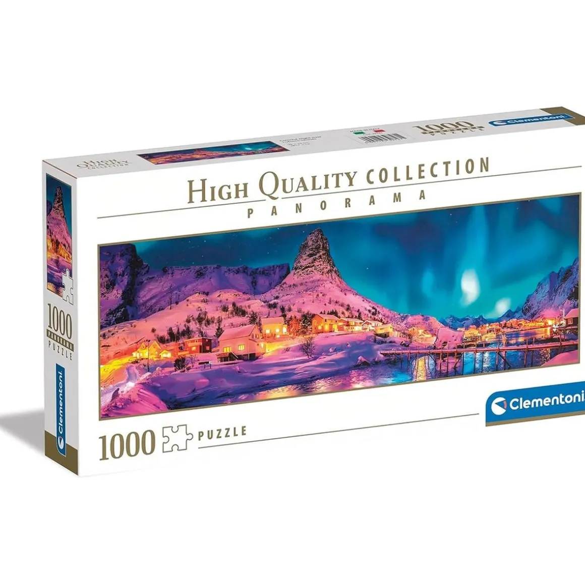Clementoni - Puzzle panorámico de 1000 piezas, Noche colorida en las Islas Lofoten ㅤ