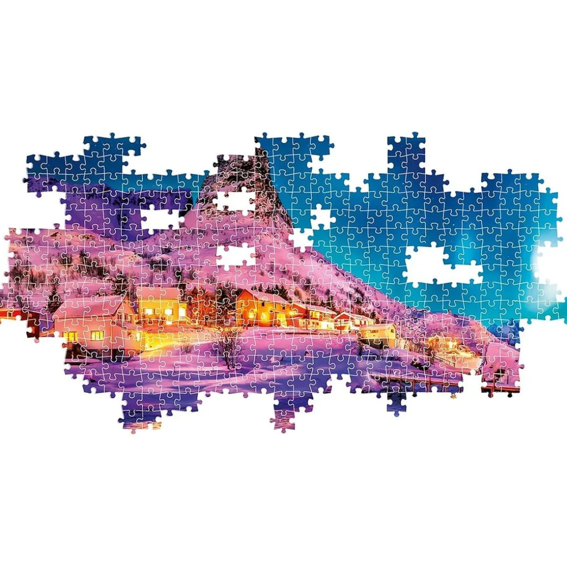 Clementoni - Puzzle panorámico de 1000 piezas, Noche colorida en las Islas Lofoten ㅤ