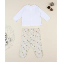 Conjunto 2 piezas de bebé en terciopelo blanco y beige con ositos