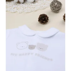 Conjunto 2 piezas de bebé en terciopelo blanco y beige con ositos