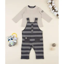 Conjunto bebé con peto gris y marrón