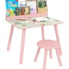 Conjunto de mesa y silla con estante integrado Rosa