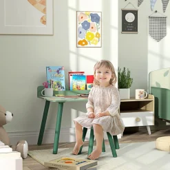 Conjunto de mesa y silla con estante integrado Verde