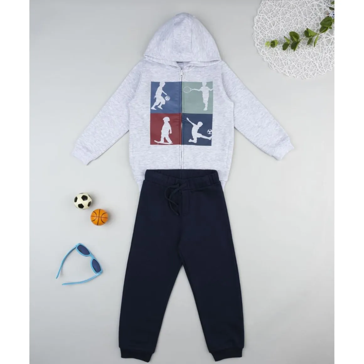 Conjunto jogging de niño gris y azul