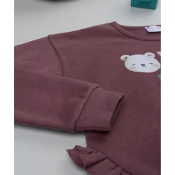 Conjunto niña sudadera burdeos + pantalón azul con volante